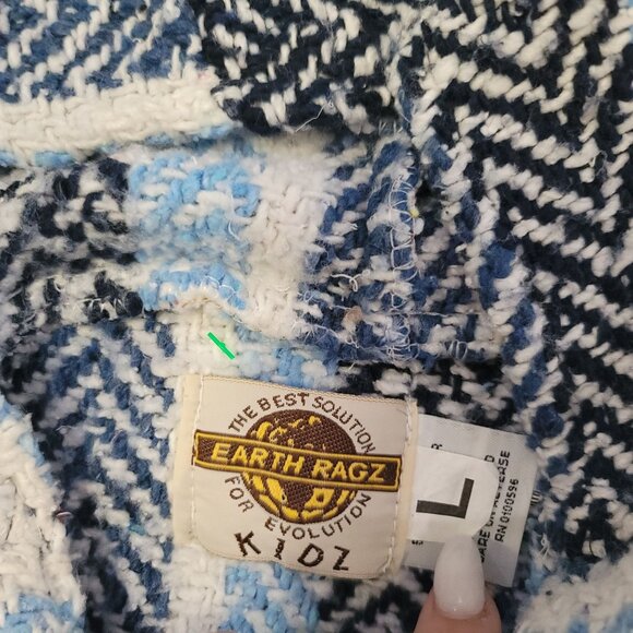 Earth Ragz Mexican Blanket Pullover Striped Hoodie, Unisex L (White/Blue/Navy) - Picture 5 of 7